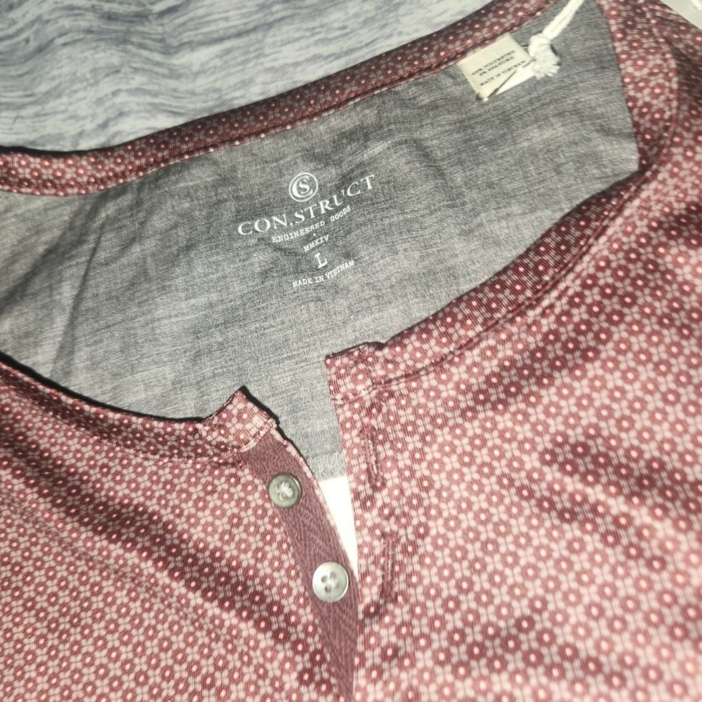 Con.Struct Dot Print Henley Shirt Slim Fit Long Sleeve‎ Burgundy Size L
